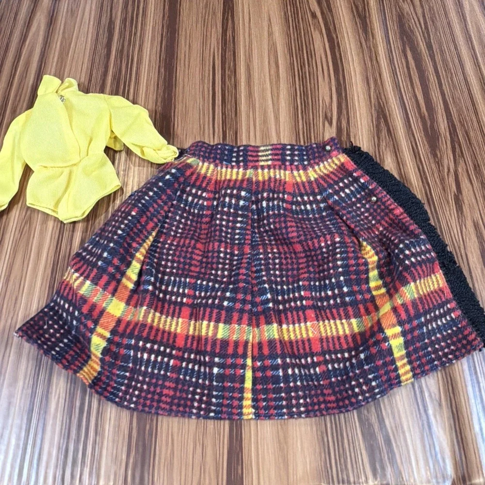 Vintage Barbie #3341 Long 'N Fringy Outfit 1972 Plaid‎ Skirt Yellow Blouse Mod